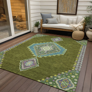 Piper Looms Chantille Oriental ACN1014 Olive Machine Washable Area Rug Outdoor Lifestyle Image Feature