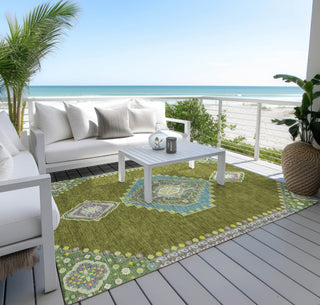 Piper Looms Chantille Oriental ACN1014 Olive Machine Washable Area Rug Outdoor Lifestyle Image Feature