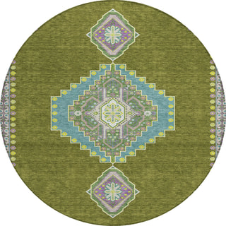 Piper Looms Chantille Oriental ACN1014 Olive Machine Washable Area Rug Round Main Image