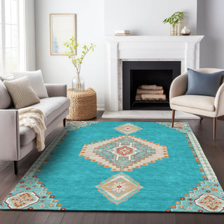 Piper Looms Chantille Oriental ACN1014 Teal Machine Washable Area Rug Lifestyle Image Feature