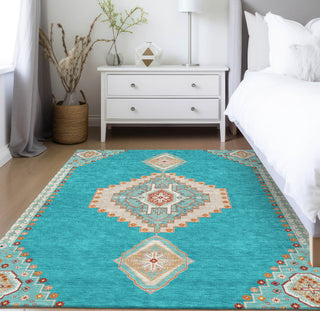 Piper Looms Chantille Oriental ACN1014 Teal Machine Washable Area Rug Lifestyle Image Feature