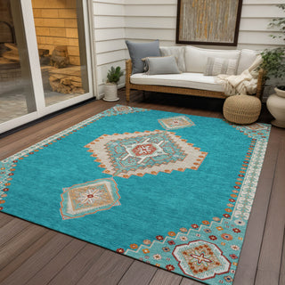 Piper Looms Chantille Oriental ACN1014 Teal Machine Washable Area Rug Outdoor Lifestyle Image Feature