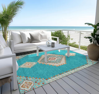 Piper Looms Chantille Oriental ACN1014 Teal Machine Washable Area Rug Outdoor Lifestyle Image Feature
