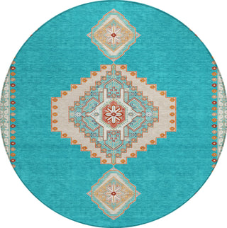 Piper Looms Chantille Oriental ACN1014 Teal Machine Washable Area Rug Round Main Image