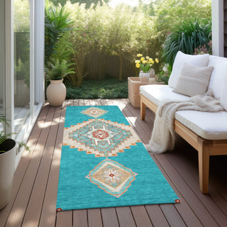 Piper Looms Chantille Oriental ACN1014 Teal Machine Washable Area Rug Runner Outdoor Lifestyle Image Feature