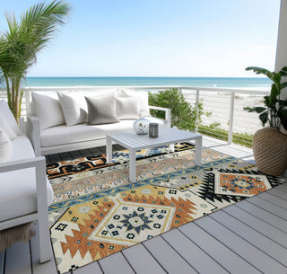 Piper Looms Chantille Aztec ACN1015 Black Machine Washable Area Rug Outdoor Lifestyle Image Feature