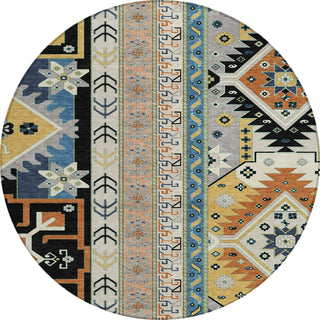 Piper Looms Chantille Aztec ACN1015 Black Machine Washable Area Rug Round Main Image