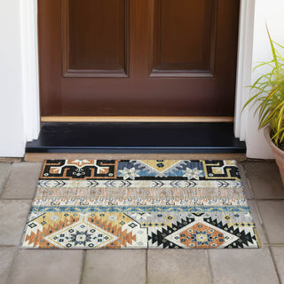 Piper Looms Chantille Aztec ACN1015 Black Machine Washable Area Rug Scatter Outdoor Lifestyle Image Feature