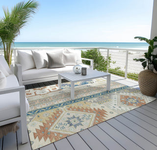 Piper Looms Chantille Aztec ACN1015 Ivory Machine Washable Area Rug Outdoor Lifestyle Image Feature