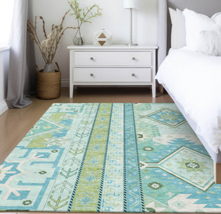 Piper Looms Chantille Aztec ACN1015 Mint Machine Washable Area Rug Lifestyle Image Feature