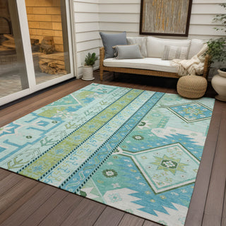 Piper Looms Chantille Aztec ACN1015 Mint Machine Washable Area Rug Outdoor Lifestyle Image Feature