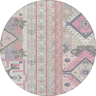 Piper Looms Chantille Aztec ACN1015 Pink Machine Washable Area Rug Round Main Image