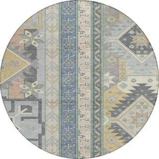 Piper Looms Chantille Aztec ACN1015 Silver Machine Washable Area Rug Round Main Image