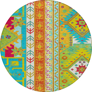 Piper Looms Chantille Aztec ACN1015 Teal Machine Washable Area Rug Round Main Image