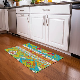 Piper Looms Chantille Aztec ACN1015 Teal Machine Washable Area Rug Scatter Lifestyle Image Feature