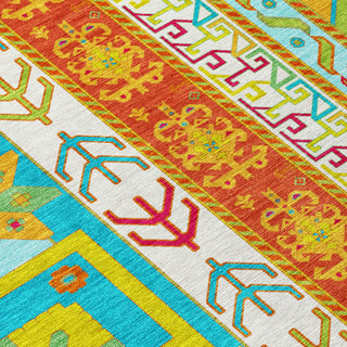 Piper Looms Chantille Aztec ACN1015 Teal Machine Washable Area Rug Swatch Image