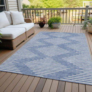 Piper Looms Chantille Geometric ACN1016 Denim Machine Washable Area Rug Outdoor Lifestyle Image Feature