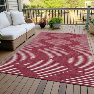 Piper Looms Chantille Geometric ACN1016 Garnet Machine Washable Area Rug Outdoor Lifestyle Image Feature