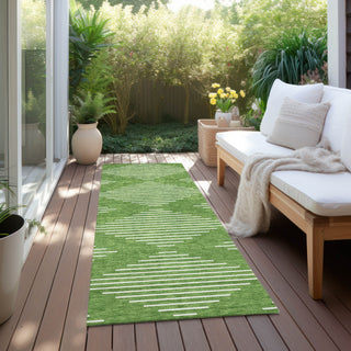 Piper Looms Chantille Geometric ACN1016 Green Machine Washable Area Rug Runner Outdoor Lifestyle Image Feature