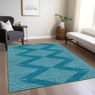 Piper Looms Chantille Geometric ACN1016 Teal Machine Washable Area Rug Lifestyle Image Feature