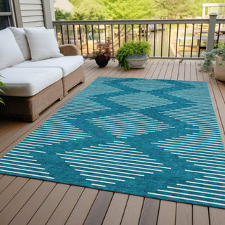Piper Looms Chantille Geometric ACN1016 Teal Machine Washable Area Rug Outdoor Lifestyle Image Feature