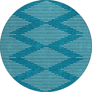 Piper Looms Chantille Geometric ACN1016 Teal Machine Washable Area Rug Round Main Image