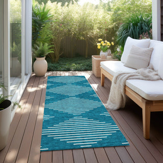 Piper Looms Chantille Geometric ACN1016 Teal Machine Washable Area Rug Runner Outdoor Lifestyle Image Feature