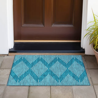 Piper Looms Chantille Geometric ACN1016 Teal Machine Washable Area Rug Scatter Outdoor Lifestyle Image Feature