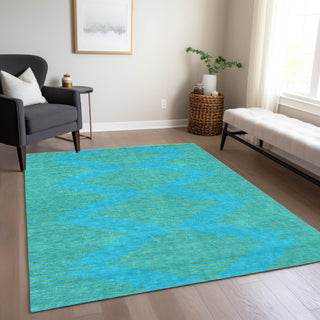 Piper Looms Chantille Geometric ACN1017 Aqua Machine Washable Area Rug Lifestyle Image Feature