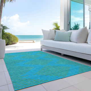 Piper Looms Chantille Geometric ACN1017 Aqua Machine Washable Area Rug Outdoor Lifestyle Image Feature