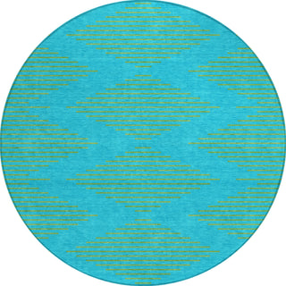 Piper Looms Chantille Geometric ACN1017 Aqua Machine Washable Area Rug Round Main Image