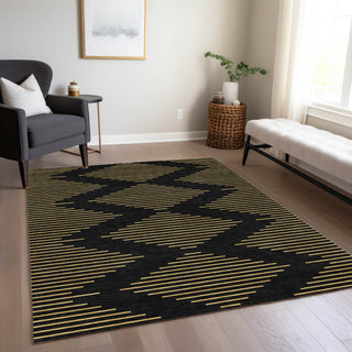 Piper Looms Chantille Geometric ACN1017 Black Machine Washable Area Rug Lifestyle Image Feature