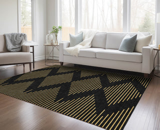Piper Looms Chantille Geometric ACN1017 Black Machine Washable Area Rug Lifestyle Image Feature