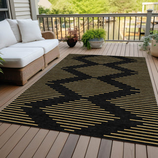 Piper Looms Chantille Geometric ACN1017 Black Machine Washable Area Rug Outdoor Lifestyle Image Feature