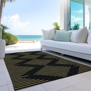 Piper Looms Chantille Geometric ACN1017 Black Machine Washable Area Rug Outdoor Lifestyle Image Feature