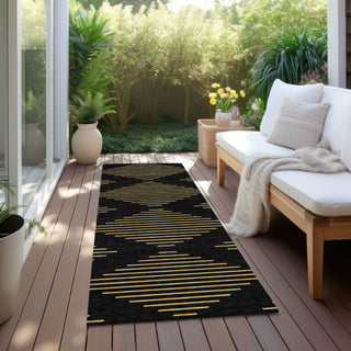 Piper Looms Chantille Geometric ACN1017 Black Machine Washable Area Rug Runner Outdoor Lifestyle Image Feature