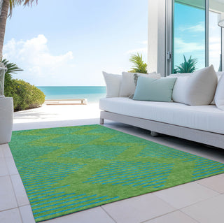 Piper Looms Chantille Geometric ACN1017 Green Machine Washable Area Rug Outdoor Lifestyle Image Feature