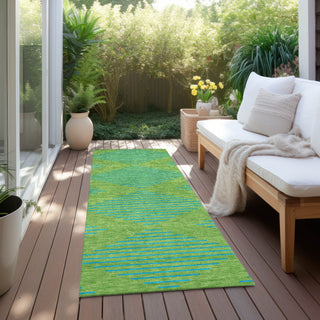 Piper Looms Chantille Geometric ACN1017 Green Machine Washable Area Rug Runner Outdoor Lifestyle Image Feature