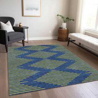 Piper Looms Chantille Geometric ACN1017 Navy Machine Washable Area Rug Lifestyle Image Feature
