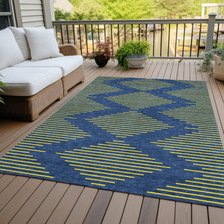 Piper Looms Chantille Geometric ACN1017 Navy Machine Washable Area Rug Outdoor Lifestyle Image Feature
