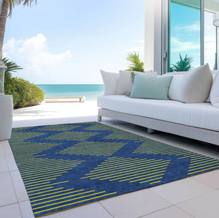 Piper Looms Chantille Geometric ACN1017 Navy Machine Washable Area Rug Outdoor Lifestyle Image Feature