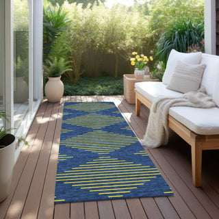 Piper Looms Chantille Geometric ACN1017 Navy Machine Washable Area Rug Runner Outdoor Lifestyle Image Feature