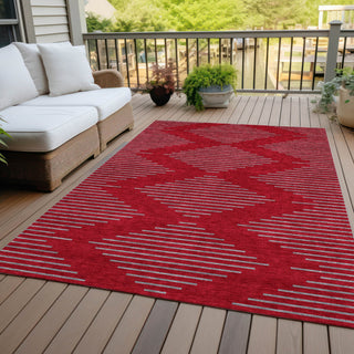 Piper Looms Chantille Geometric ACN1017 Red Machine Washable Area Rug Outdoor Lifestyle Image Feature