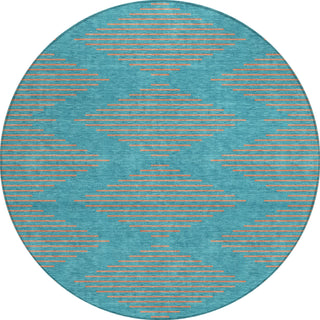 Piper Looms Chantille Geometric ACN1017 Teal Machine Washable Area Rug Round Main Image