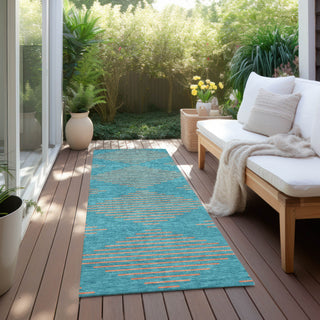 Piper Looms Chantille Geometric ACN1017 Teal Machine Washable Area Rug Runner Outdoor Lifestyle Image Feature