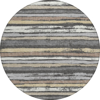 Piper Looms Chantille Stripes ACN1019 Charcoal Machine Washable Area Rug Round Main Image