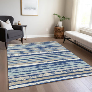Piper Looms Chantille Stripes ACN1019 Navy Machine Washable Area Rug Lifestyle Image Feature