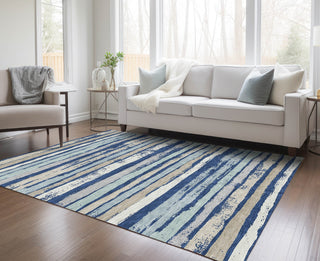 Piper Looms Chantille Stripes ACN1019 Navy Machine Washable Area Rug Lifestyle Image Feature