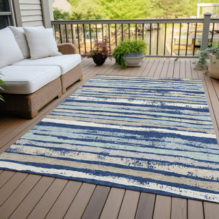 Piper Looms Chantille Stripes ACN1019 Navy Machine Washable Area Rug Outdoor Lifestyle Image Feature