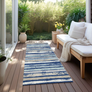 Piper Looms Chantille Stripes ACN1019 Navy Machine Washable Area Rug Runner Outdoor Lifestyle Image Feature